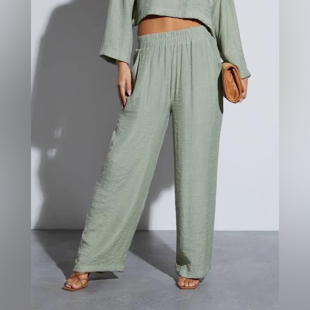 Vici olive wide leg pants and crop top set